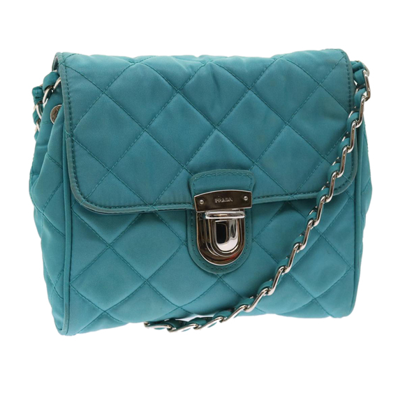 PRADA Chain Shoulder Bag Nylon Turquoise Blue Auth 56948 - Picture 1 of 16